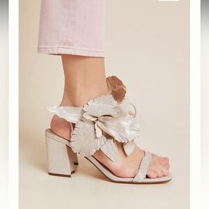 Cecelia New York Hibiscus Block Heels in Silver 8M